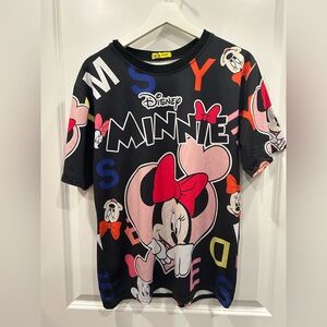 HANA Disney Minnie Mouse Men’s  T Shirt Black Letters Hearts Size Medium/Large